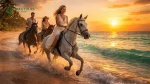 Horseback riding with swimming in the sea